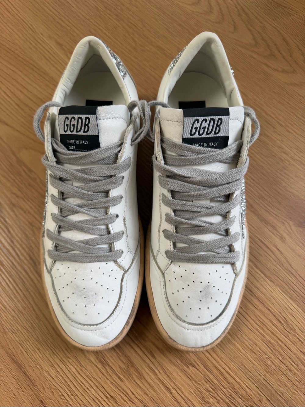 Golden Goose White Leather Low-Top Sneakers with Gray Laces